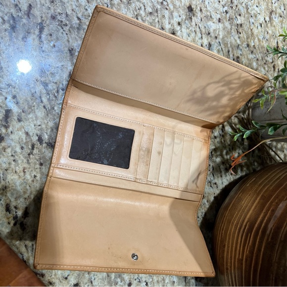 Coach Trifold Signature CC canvas Snap Front Tan Brown Leather Wallet - Picture 3 of 10